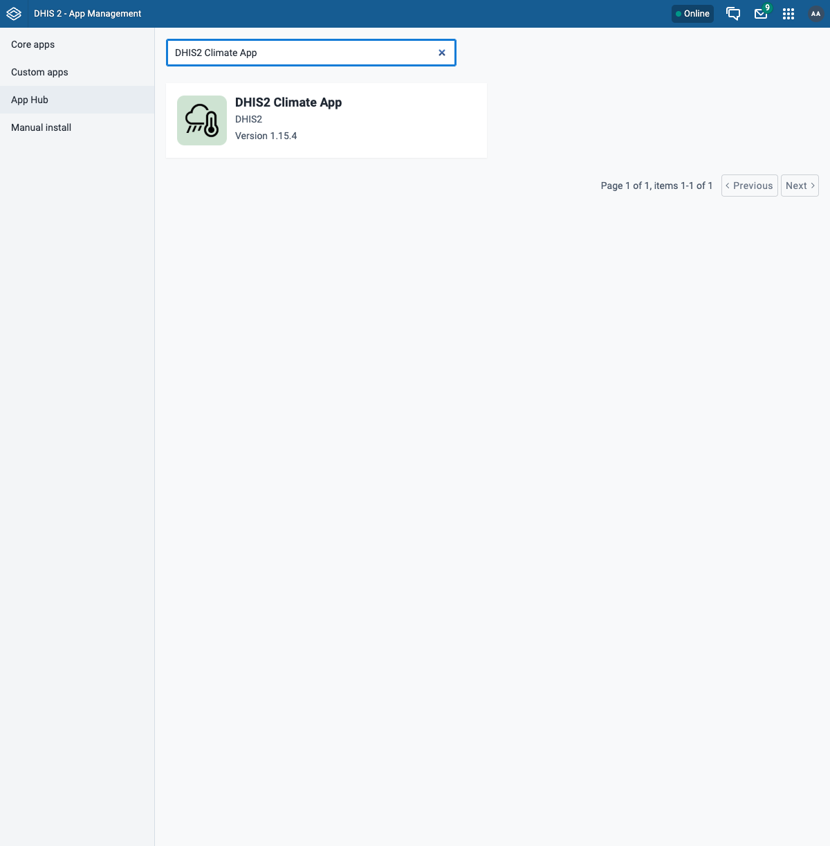 App Hub search for the Climate App