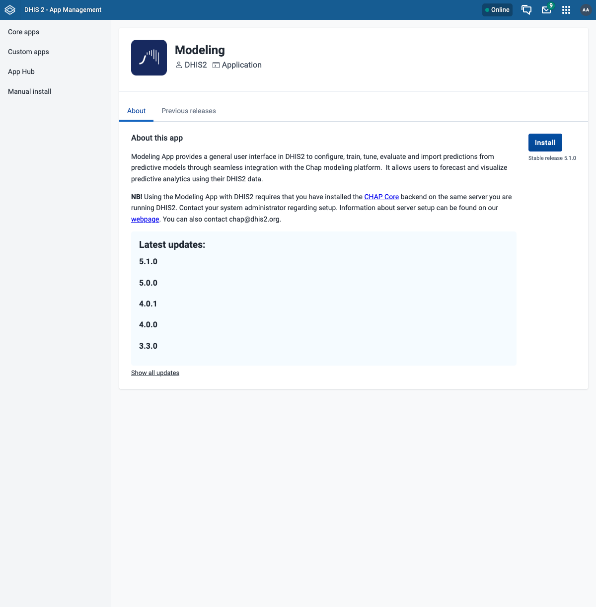 Modelling app install page